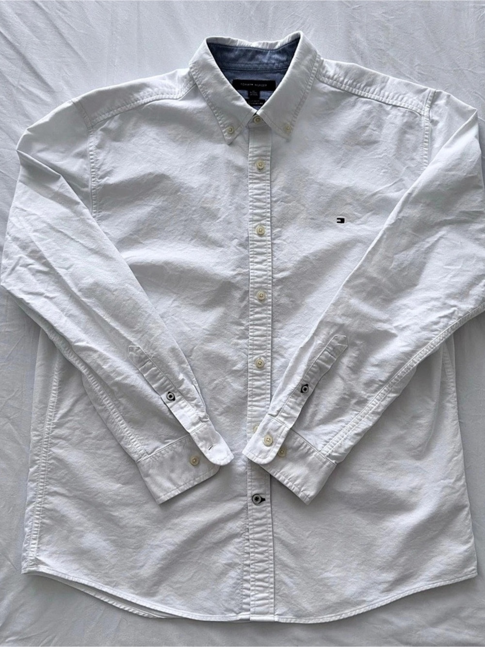 Tommy Hilfiger Mens Custom Fit Long-Sleeve Button-Down XL White Shirt